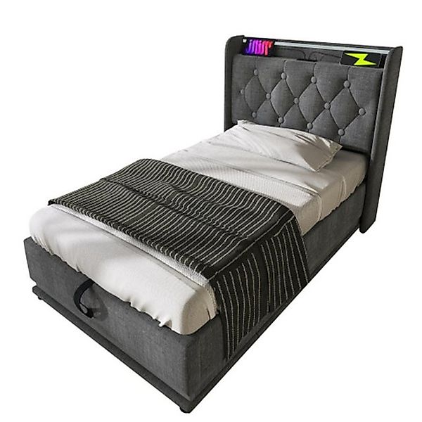 TavilaEcon Polsterbett mit gepolstertem Kopfteil, 360° LED, USB Typ-C, hydr günstig online kaufen