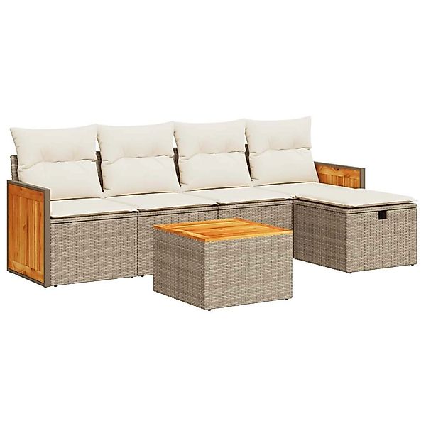 vidaXL 6-Tlg Garten-Sofagarnitur mit Kissen Beige Poly Rattan 3326020 günstig online kaufen