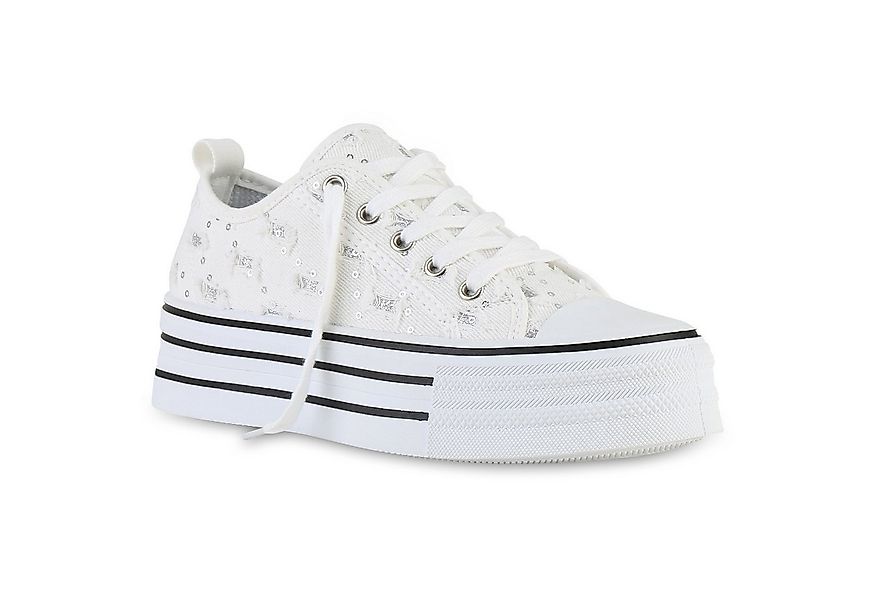 VAN HILL 840981 Plateausneaker Damen Plateau Sneaker Denim Schnürer Paillet günstig online kaufen
