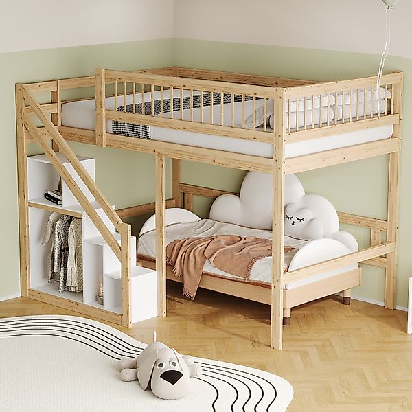 Flieks Hochbett Massivholz Doppelbett Kinderbett 140x200cm günstig online kaufen