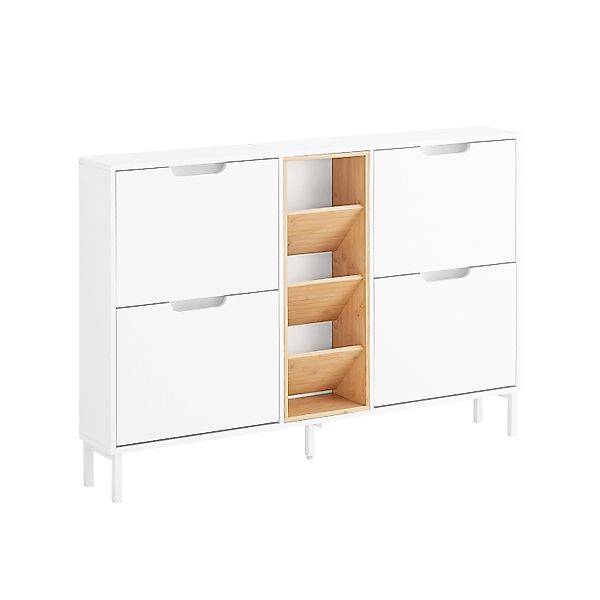 SoBuy Schuhschrank mit 4 Klappen Schuhkipper Schmal Schuhkommode Weiß FSR18 günstig online kaufen