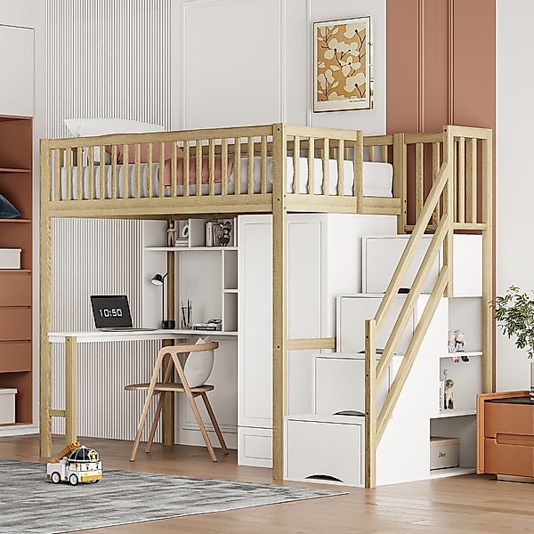 Flieks Hochbett Etagenbett 90x200cm mit Kleiderschrank, günstig online kaufen