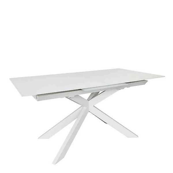 Weißer Esszimmer Tisch aus Glas und Stahl ausziehbar günstig online kaufen