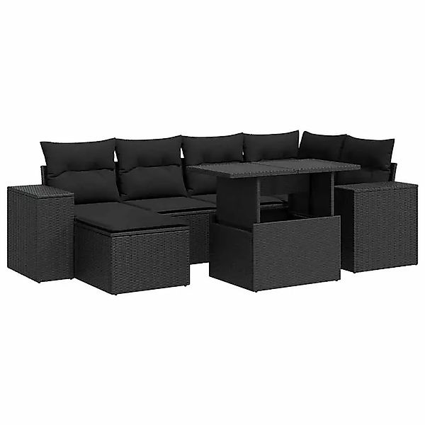 vidaXL 7-Tlg Garten-Sofagarnitur mit Kissen Schwarz Poly Rattan 3326826 günstig online kaufen