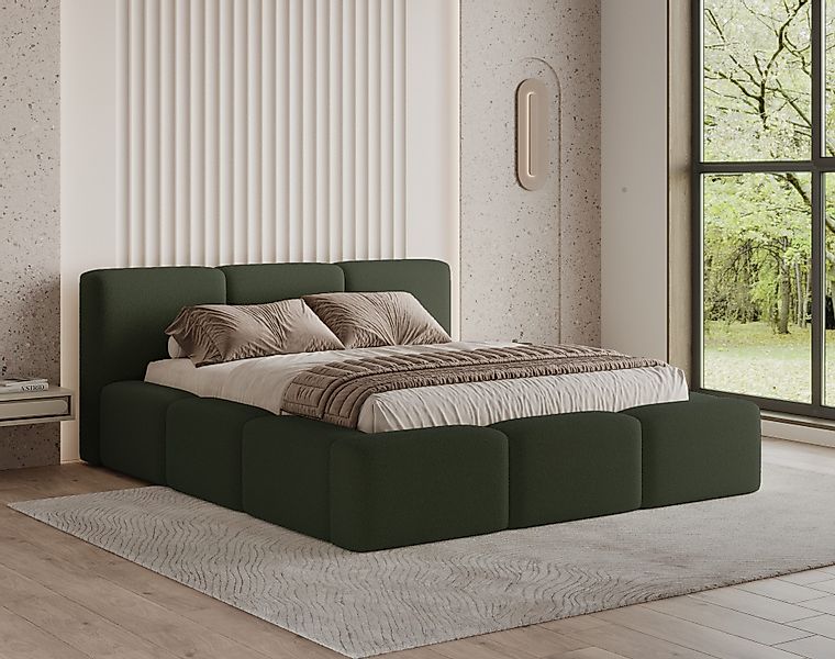 Chilly Möbel Polsterbett Como Grün Bouclé-Stoff günstig online kaufen