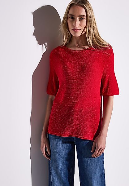 STREET ONE Strickpullover mit seitlichen Schlitzen, halbarm günstig online kaufen