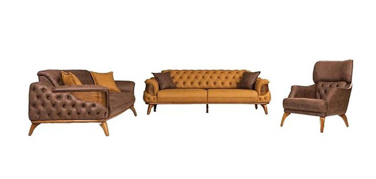 Xlmoebel Sofa Luxus Sofagarnitur in braunem Leder mit Chesterfield Stil, He günstig online kaufen