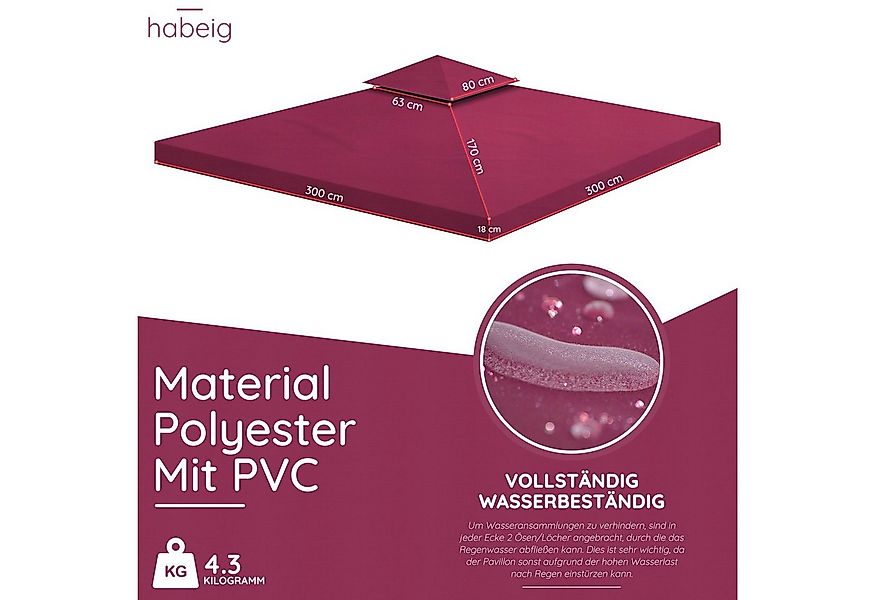 habeig Pavillon-Ersatzdach Pavillondach 360g/m² PVC 3x3m WASSERDICHT -- NEU günstig online kaufen
