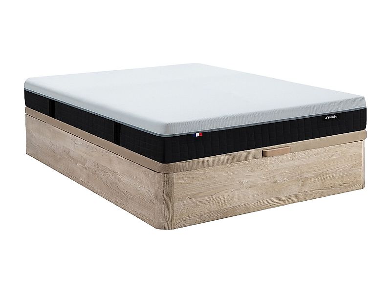 Set aus Bettgestell mit Bettkasten + Hybridmatratze feuerfest - 140 x 190 c günstig online kaufen