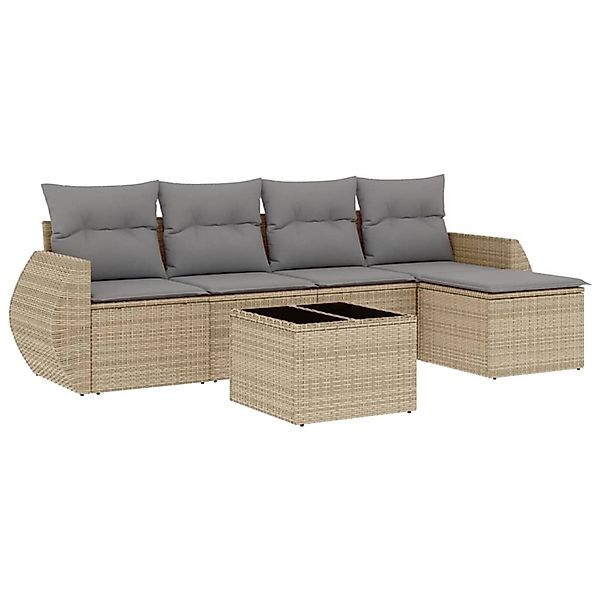 vidaXL 6-Tlg Garten-Sofagarnitur mit Kissen Beige Poly Rattan 3221298 günstig online kaufen
