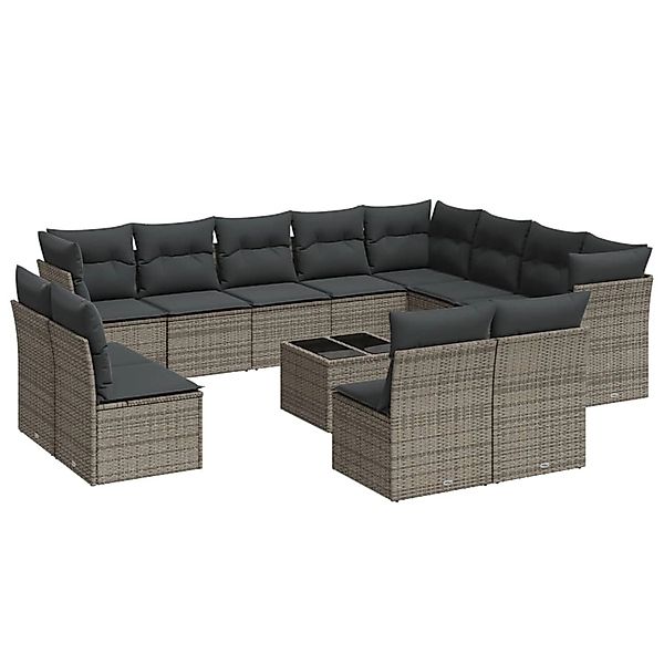 vidaXL 13-Tlg Garten-Sofagarnitur mit Kissen Grau Poly Rattan 3218480 günstig online kaufen