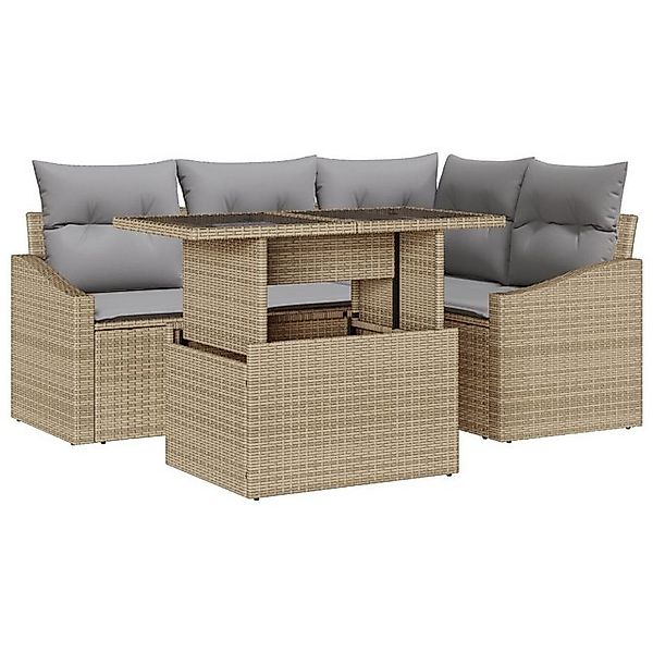 vidaXL Loungesofa 5-teiliges Gartensofa-Set mit Kissen Beige Poly Rattan, 5 günstig online kaufen