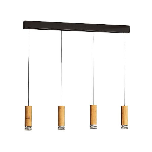 LED-Pendellampe Shine-Wood, 100 cm, Eiche/schwarz, 4-flg. günstig online kaufen
