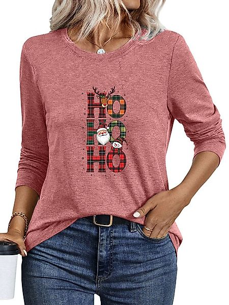 PYLIKE Rundhalsshirt Damen bequemes Langarmshirts LockerWeihnachten Print-S günstig online kaufen