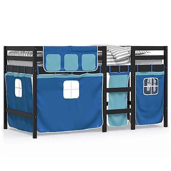 vidaXL Hochbett Kinderhochbett mit Vorhängen Blau 80x200 cm Massivholz Kief günstig online kaufen