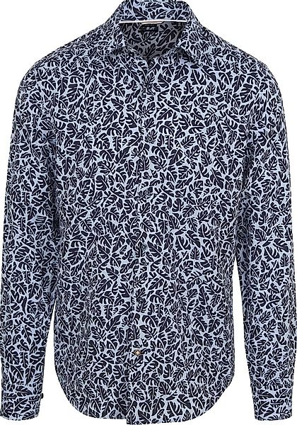 BOSS Hemd Leinen Druck Blau   - Größe 39 günstig online kaufen