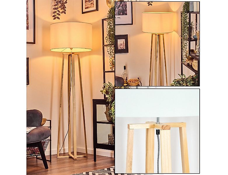hofstein Stehlampe Stehlampe mit Holzfuß und Schirm aus Stoff, ohne Leuchtm günstig online kaufen