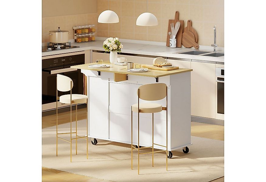 HOMCOM Servierwagen mit ausziehbarer Arbeitsplatte, Rollen, 2 Schubladen, ( günstig online kaufen