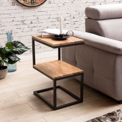 FINEBUY Beistelltisch Beistelltisch S-Form Massivholz Metall günstig online kaufen
