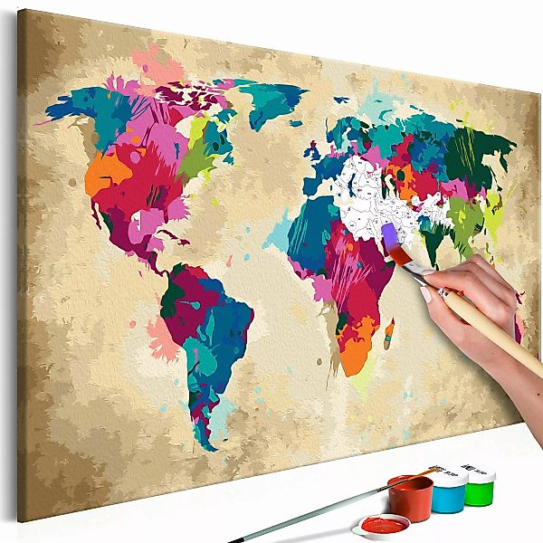 Malen Nach Zahlen - Weltkarte Bunt günstig online kaufen