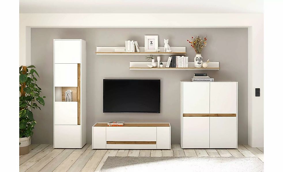 Wohnwand  Cande ¦ weiß ¦ Maße (cm): B: 350 H: 45 Kommoden & Sideboards > Wo günstig online kaufen