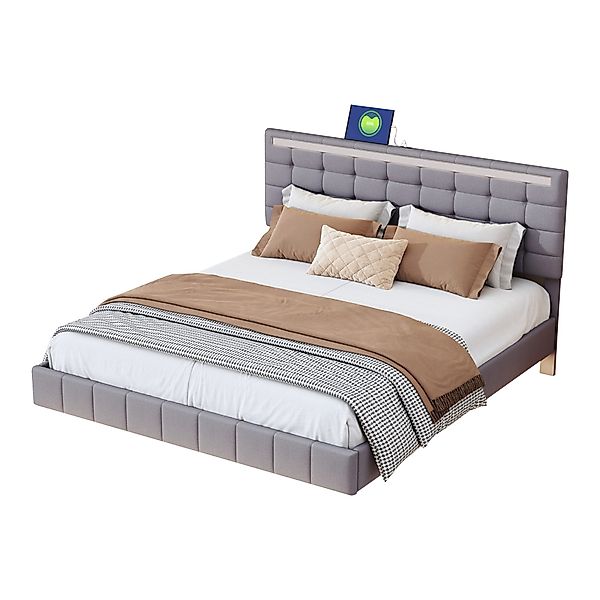 Flieks Polsterbett, LED-Beleuchtung Doppelbett Schwebebettrahmen 160x200cm günstig online kaufen