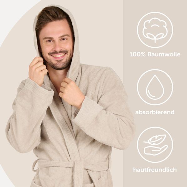 Blumtal Bademantel Herren, Baumwolle, mit gefütterter günstig online kaufen