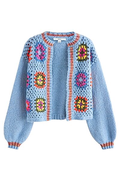 Next Strickjacke Handgehäkelte langärmelige Rundhalsausschnitt (1-tlg) günstig online kaufen