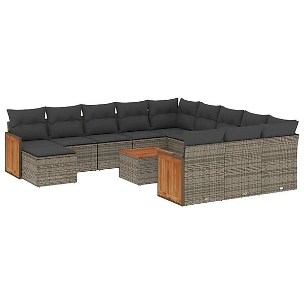 vidaXL 13-Tlg Garten-Sofagarnitur mit Kissen Grau Poly Rattan 3260674 günstig online kaufen