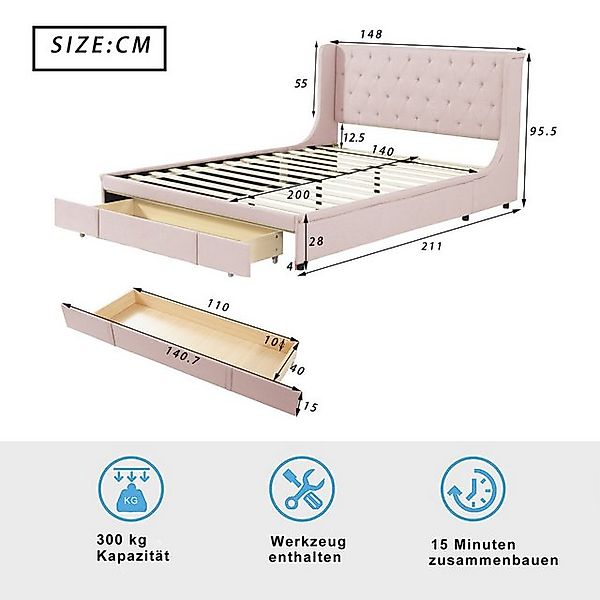 STILVORA Polsterbett 140x200 Bettgestell mit Stauraum & Lattenrost,Doppelbe günstig online kaufen