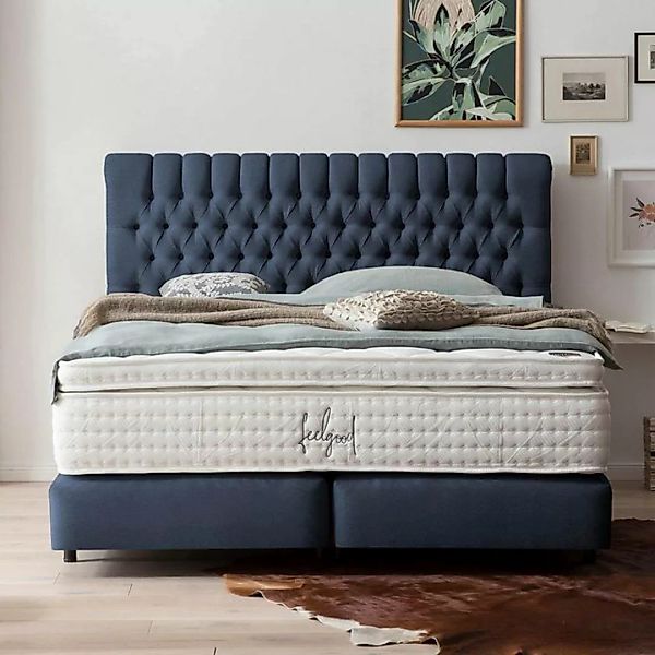 BettCo Boxspringbett Chester (in Marine Webstoff, 200 x 200 cm), Chesterfie günstig online kaufen