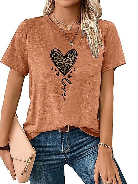 PYL Print-Shirt Damen Sommer Casual T-Shirt mit Herz Print Tee günstig online kaufen