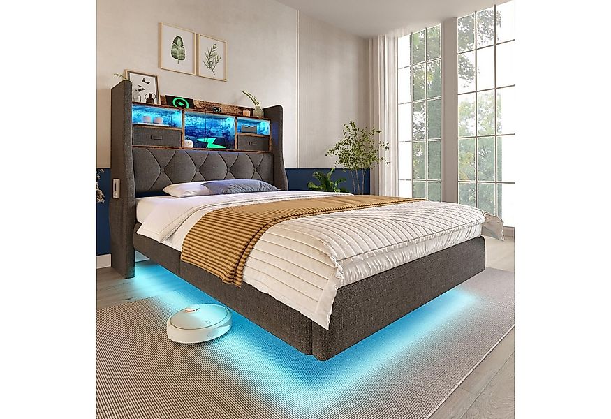 Flieks Polsterbett, Schwebebett 90x200cm mit LED-Beleuchtung, Aufladen, Sta günstig online kaufen