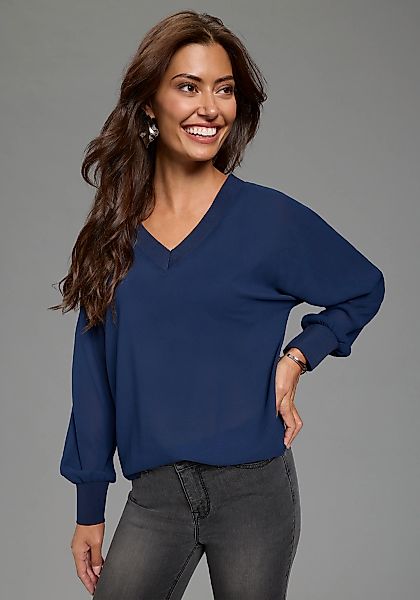 Laura Scott Chiffonbluse leicht transparent, mit Fledermaus-Ärmeln, und V-A günstig online kaufen