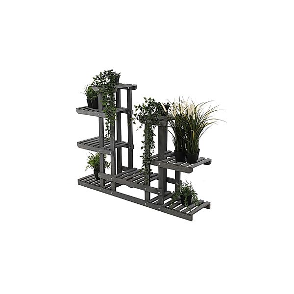 PROREGAL Blumenständer FLORANGE HxBxT 116x95x25cm 8 Ablagen Kieferholz Grau günstig online kaufen