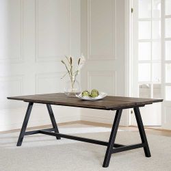 Hochwertiger Küchentisch in Eiche Braun Metallgestell in A Form günstig online kaufen