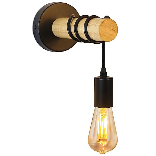 Nettlife Wandleuchte Schwarz Holz Vintage E27 günstig online kaufen