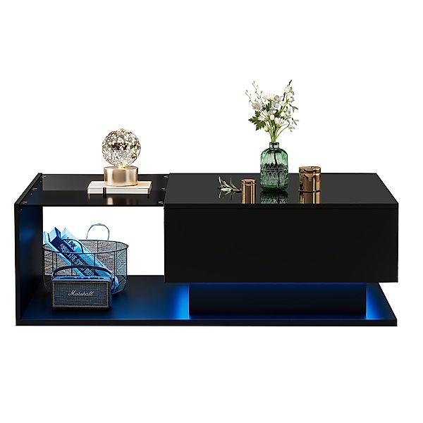 Merax Couchtisch mit Glastischplatte und Schublade, günstig online kaufen