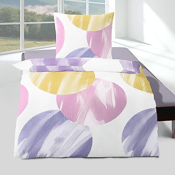 TRAUMSCHLAF Bettwäsche Kreise, Seersucker, 2 teilig, bügelfreie Seersucker günstig online kaufen