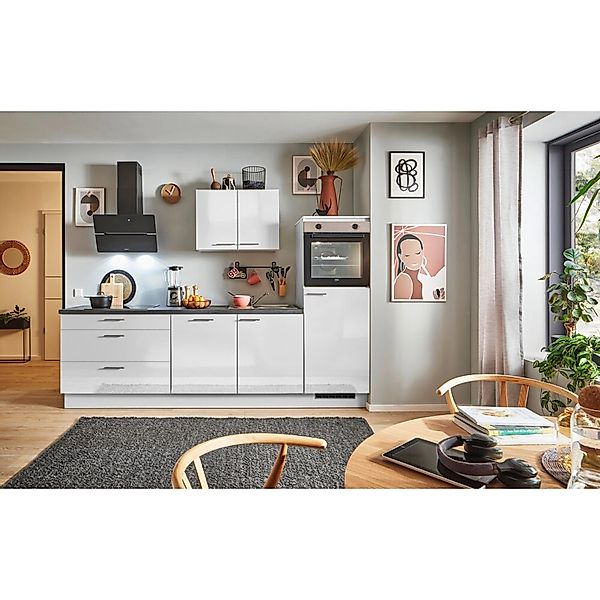 pino Küchenzeile 270 cm Lichtgrau Hochglanz Anschlag rechts 1 Geräteschrank günstig online kaufen