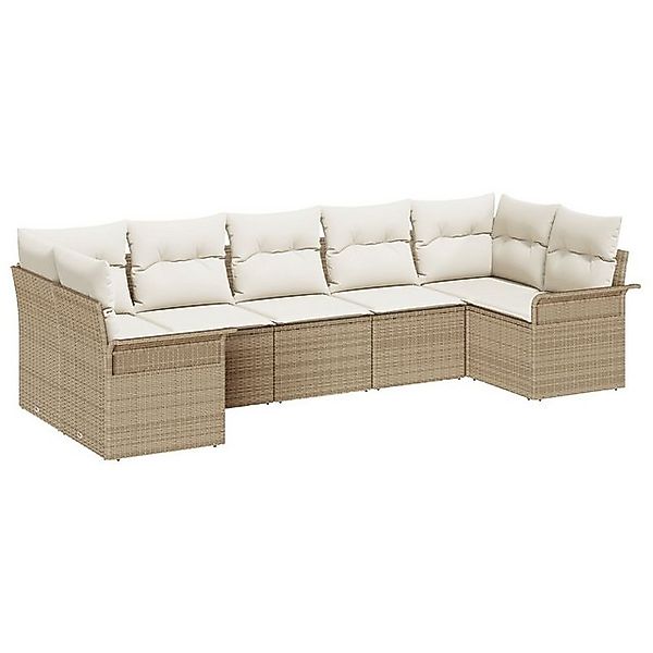 vidaXL Loungesofa 7-tlg. Garten-Sofagarnitur mit Kissen Beige Poly Rattan, günstig online kaufen