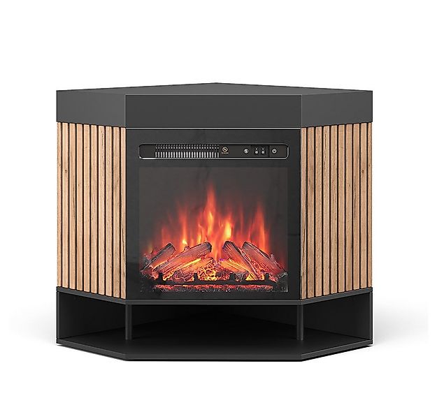 Vicco Kaminumbauschrank Lynea, Schwarz, 100 cm mit realistischem Flammeneff günstig online kaufen