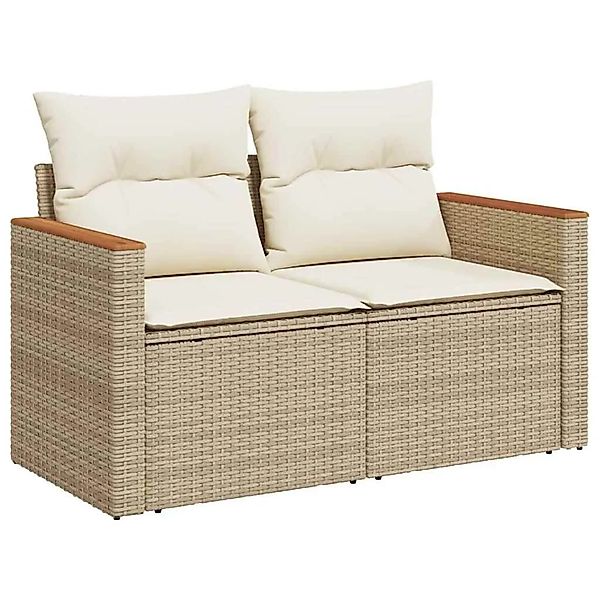 vidaXL Gartensofa mit Kissen 2-Sitzer Beige Poly Rattan 366066 günstig online kaufen