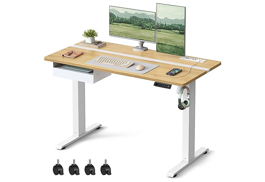 VASAGLE Schreibtisch höhenverstellbar, elektrisch, mit Steckdosen und Stoff günstig online kaufen