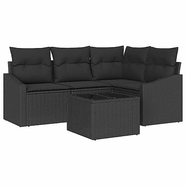 vidaXL Gartensofa-Set mit Kissen 5 Stk Schwarz Poly-Rattan 3355382 günstig online kaufen