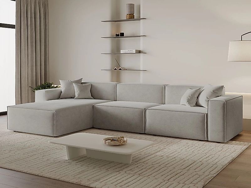 GrainGold Ecksofa L-Form ARIZONA - 265x180 cm, Hellgrau, Links, Wellenfeder günstig online kaufen