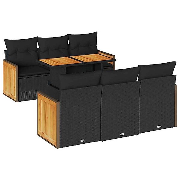 vidaXL 7-Tlg Garten-Sofagarnitur mit Kissen Schwarz Poly Rattan 3327667 günstig online kaufen