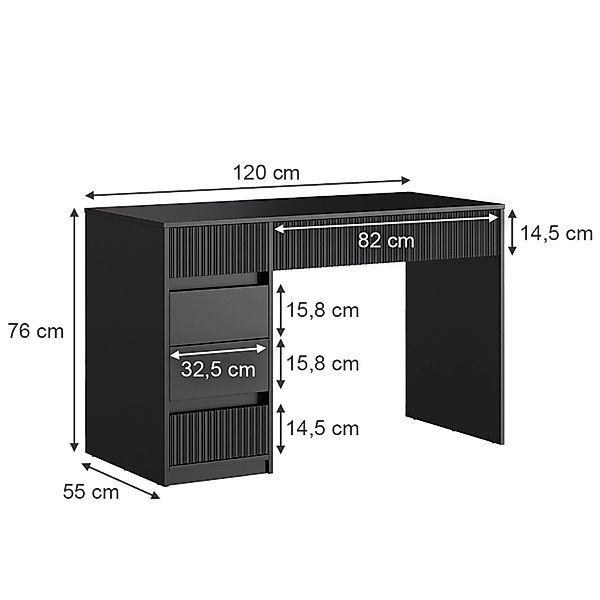 Vicco Schminktisch Omira Schwarz 120 cm ohne Spiegel günstig online kaufen
