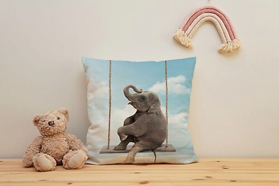 queence Dekokissen »Elefant auf Schaukel«, Kissenhülle mit HD Premium Druck günstig online kaufen