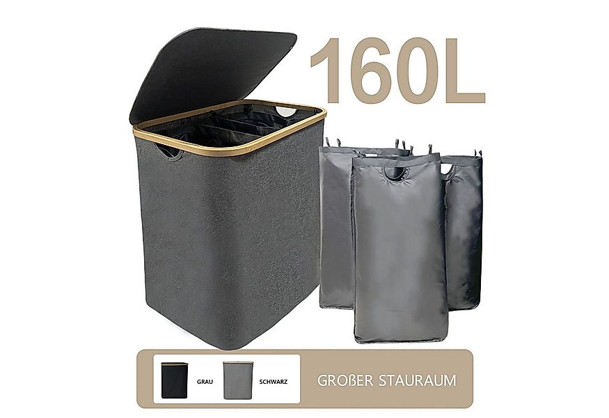 WAOHO Wäschekorb Zusammenklappbarer Wäschekorb mit Deckel, 3 Fächer, Wäsche günstig online kaufen